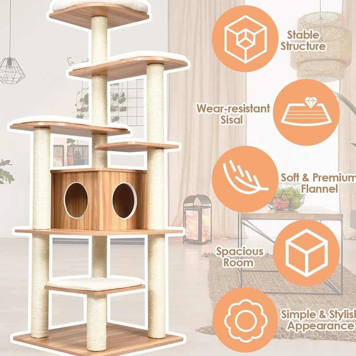 Tangkula Tall Cat Tree, 69-Inch Modern Cat Tower with Sisal Rope Scratching Posts