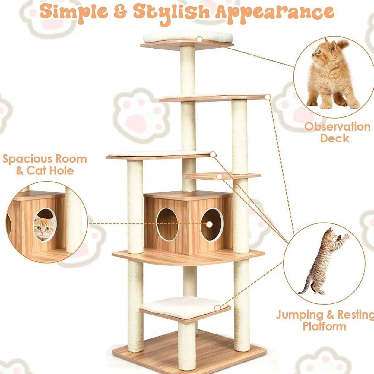 Tangkula Tall Cat Tree, 69-Inch Modern Cat Tower with Sisal Rope Scratching Posts