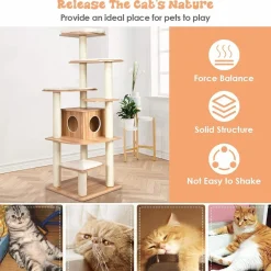 Tangkula Tall Cat Tree, 69-Inch Modern Cat Tower with Sisal Rope Scratching Posts