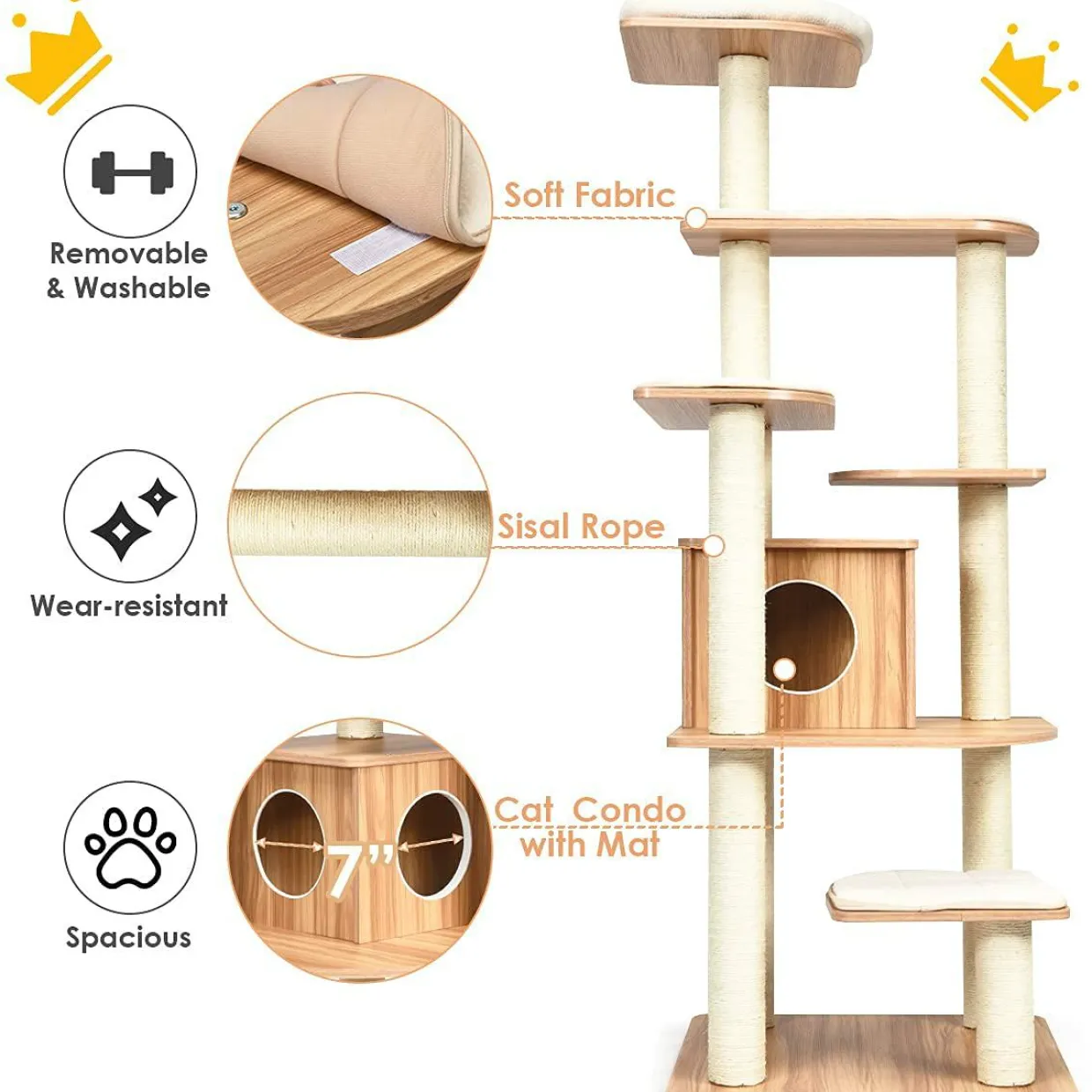 Tangkula Tall Cat Tree, 69-Inch Modern Cat Tower with Sisal Rope Scratching Posts