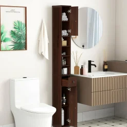 Tangkula Tall Slim Bathroom Storage Cabinet, 71" Freestanding Bathroom Cabinet Organizer