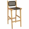 Tangkula Teak Wood Bar Chair, 30” Rattan Bar Stool with Backrest & Footrest