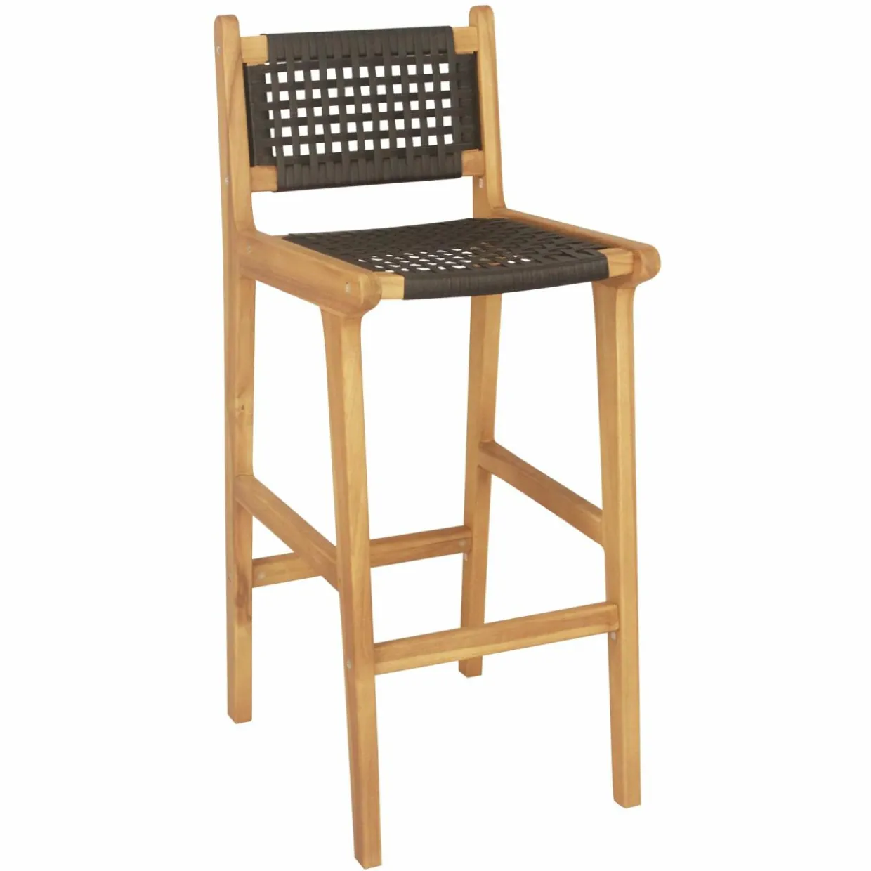 Tangkula Teak Wood Bar Chair, 30” Rattan Bar Stool with Backrest & Footrest