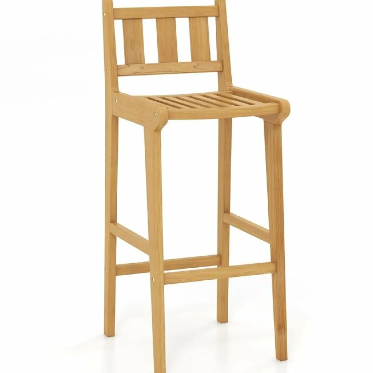 Tangkula Teak Wood Bar Stool, 30” Bar Chair with Footrest & Backrest