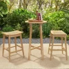 Tangkula Teak Wood Bar Stool, 29” Patio Rattan Barstool with Footrest & Saddle Seat