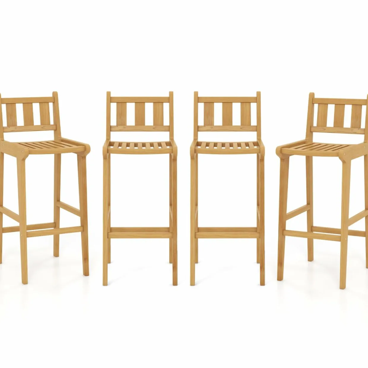 Tangkula Teak Wood Bar Stool, 30” Bar Chair with Footrest & Backrest