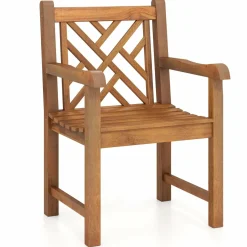 Tangkula Teak Wood Patio Dining Chair