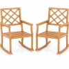 Tangkula Teak Wood Rocking Chair, Oversized Porch Rocker with Backrest and Slatted Seat(1/2, 30 x 23 x 35 Inch)