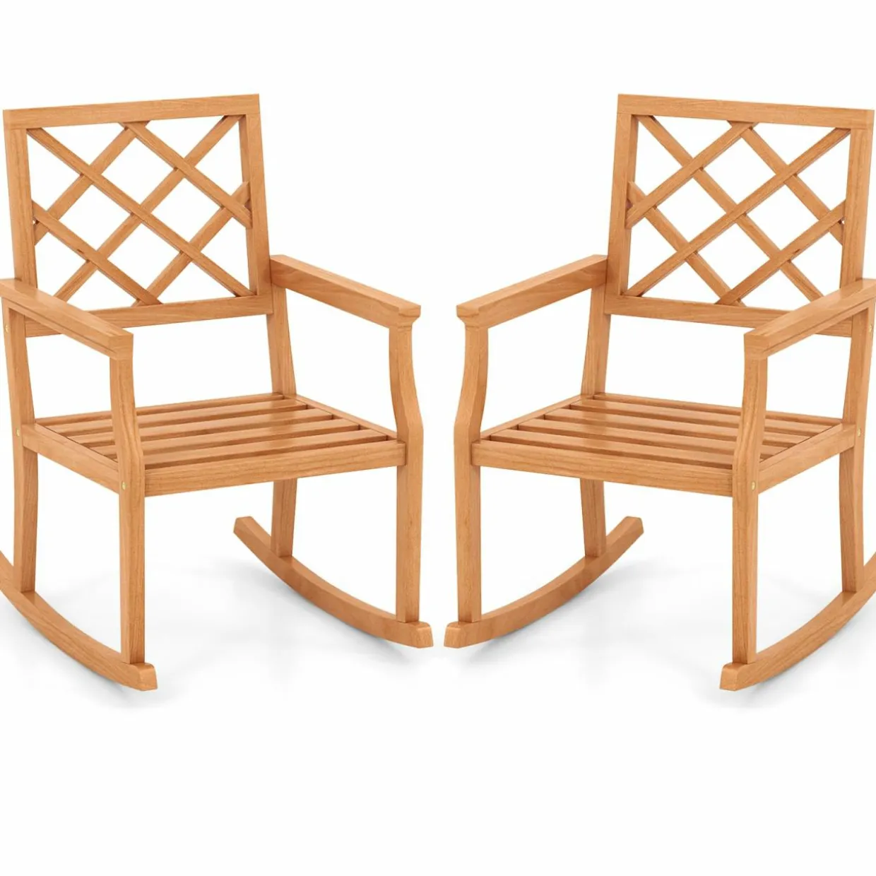 Tangkula Teak Wood Rocking Chair, Oversized Porch Rocker with Backrest and Slatted Seat(1/2, 30 x 23 x 35 Inch)