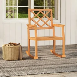 Tangkula Teak Wood Rocking Chair, Oversized Porch Rocker with Backrest and Slatted Seat(1/2, 30 x 23 x 35 Inch)