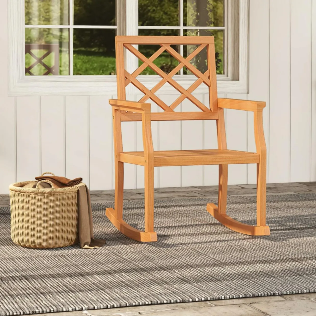 Tangkula Teak Wood Rocking Chair, Oversized Porch Rocker with Backrest and Slatted Seat(1/2, 30 x 23 x 35 Inch)