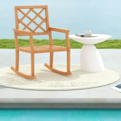 Tangkula Teak Wood Rocking Chair, Oversized Porch Rocker with Backrest and Slatted Seat(1/2, 30 x 23 x 35 Inch)