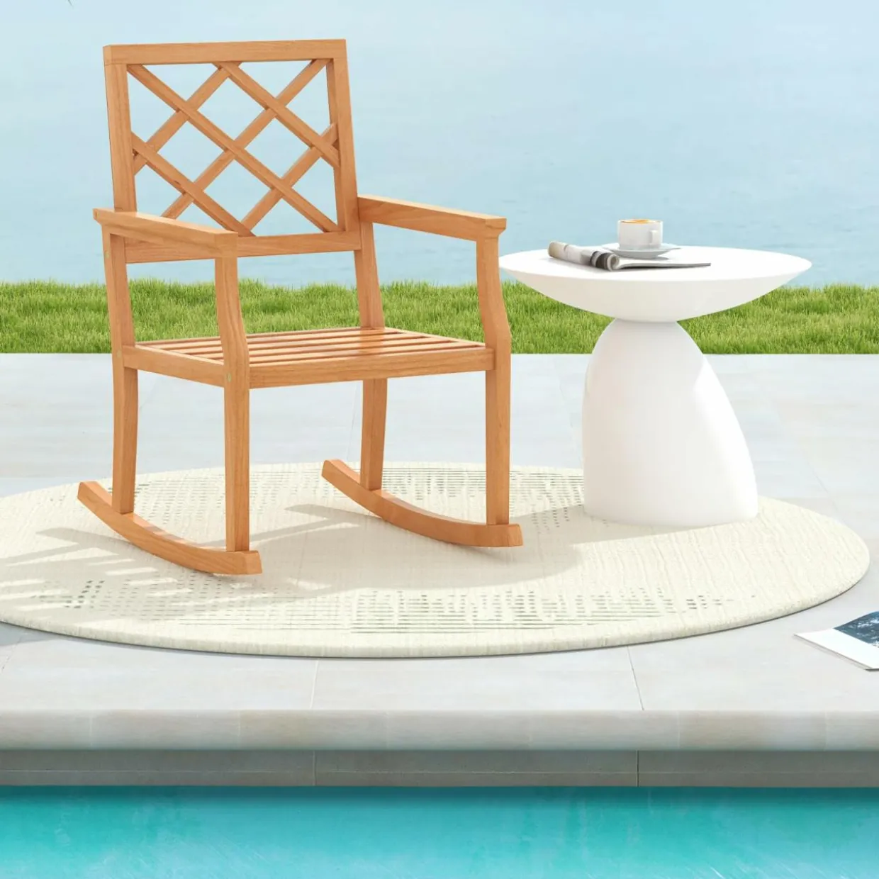 Tangkula Teak Wood Rocking Chair, Oversized Porch Rocker with Backrest and Slatted Seat(1/2, 30 x 23 x 35 Inch)