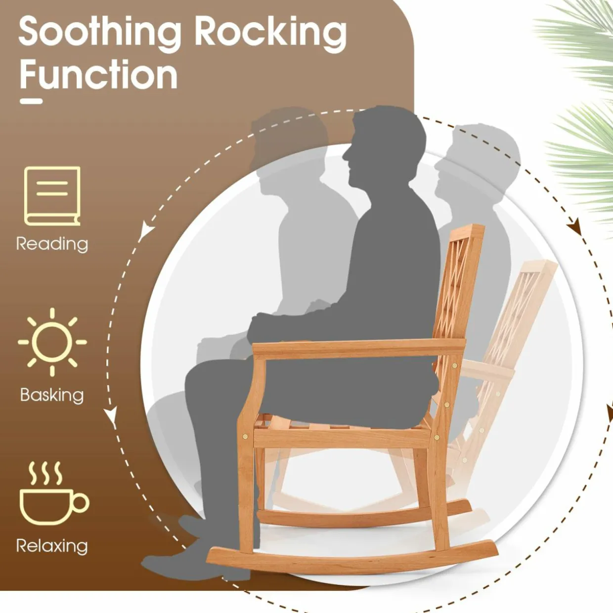 Tangkula Teak Wood Rocking Chair, Oversized Porch Rocker with Backrest and Slatted Seat(1/2, 30 x 23 x 35 Inch)