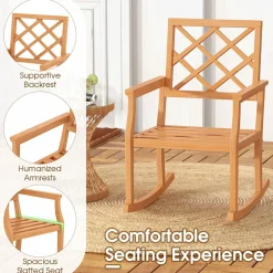 Tangkula Teak Wood Rocking Chair, Oversized Porch Rocker with Backrest and Slatted Seat(1/2, 30 x 23 x 35 Inch)