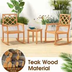 Tangkula Teak Wood Rocking Chair, Oversized Porch Rocker with Backrest and Slatted Seat(1/2, 30 x 23 x 35 Inch)