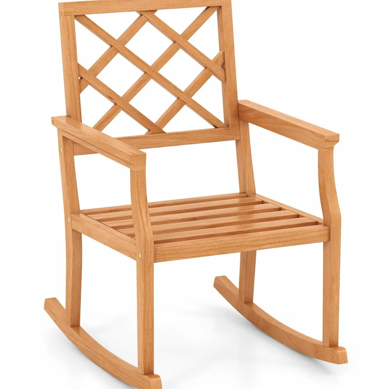 Tangkula Teak Wood Rocking Chair, Oversized Porch Rocker with Backrest and Slatted Seat(1/2, 30 x 23 x 35 Inch)