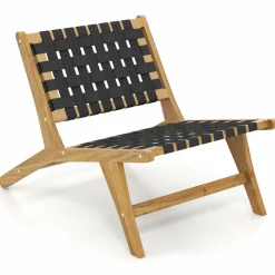 Tangkula Teak Wooden Chair, Mid Century Modern Accent Chair with Woven Webbing Seat & Backrest