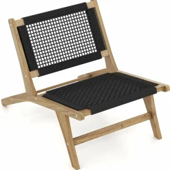 Tangkula Teak Wooden Chair, Mid Century Modern Accent Chair with Handwoven Cordage Seat & Backrest