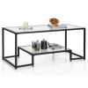 Tangkula Tempered Glass Coffee Table, 42 Inch Wide Rectangular Coffee Table