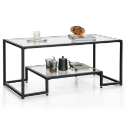 Tangkula Tempered Glass Coffee Table, 42 Inch Wide Rectangular Coffee Table