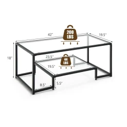 Tangkula Tempered Glass Coffee Table, 42 Inch Wide Rectangular Coffee Table