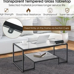 Tangkula Tempered Glass Coffee Table, 42 Inch Wide Rectangular Coffee Table