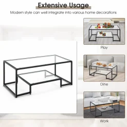 Tangkula Tempered Glass Coffee Table, 42 Inch Wide Rectangular Coffee Table