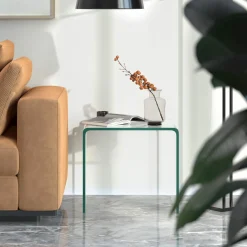 Tangkula Tempered Glass End Table, Clear Sofa End Tables with Waterfall Edges & Non-Slip Pad, 18 x 18 x 16 inches, No Assembly Needed