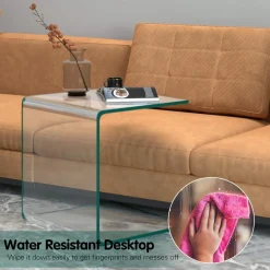 Tangkula Tempered Glass End Table, Clear Sofa End Tables with Waterfall Edges & Non-Slip Pad, 18 x 18 x 16 inches, No Assembly Needed