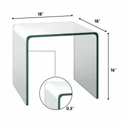 Tangkula Tempered Glass End Table, Clear Sofa End Tables with Waterfall Edges & Non-Slip Pad, 18 x 18 x 16 inches, No Assembly Needed