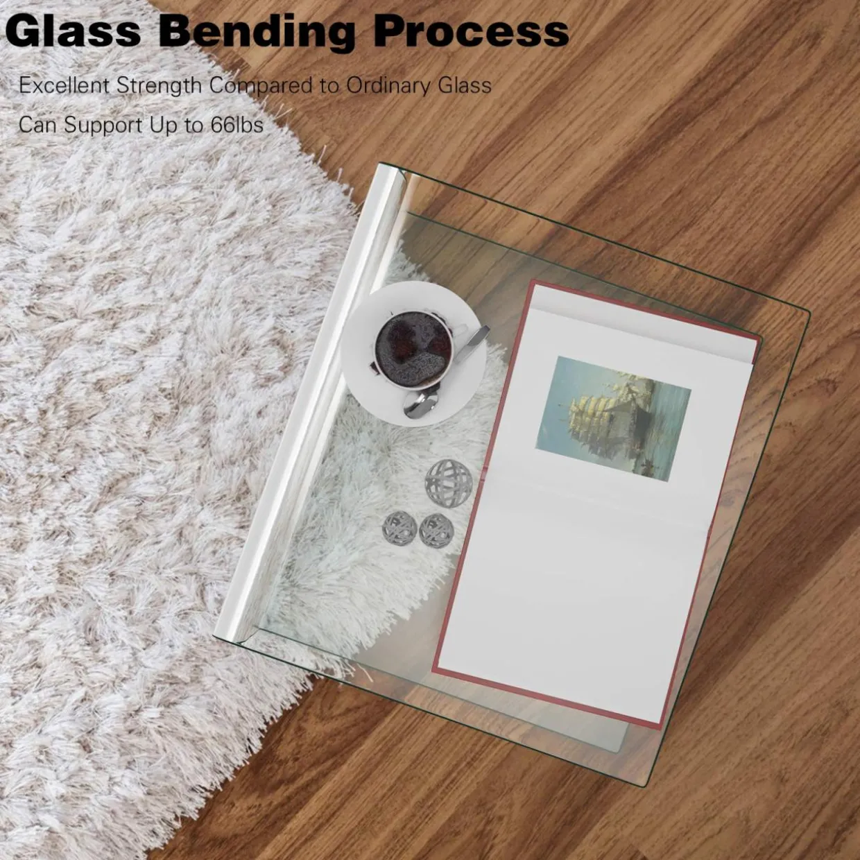 Tangkula Tempered Glass End Table, Clear Sofa End Tables with Waterfall Edges & Non-Slip Pad, 18 x 18 x 16 inches, No Assembly Needed