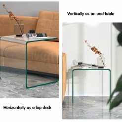 Tangkula Tempered Glass End Table, Clear Sofa End Tables with Waterfall Edges & Non-Slip Pad, 18 x 18 x 16 inches, No Assembly Needed