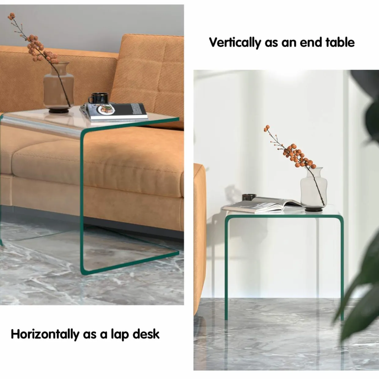 Tangkula Tempered Glass End Table, Clear Sofa End Tables with Waterfall Edges & Non-Slip Pad, 18 x 18 x 16 inches, No Assembly Needed