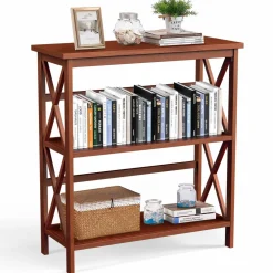 Tangkula 3-Tier Bookcase and Bookshelf, Wooden Open Shelf Bookcase, X-Design Etagere Bookshelf for Home Living Room Office