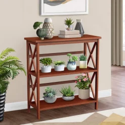 Tangkula 3-Tier Bookcase and Bookshelf, Wooden Open Shelf Bookcase, X-Design Etagere Bookshelf for Home Living Room Office