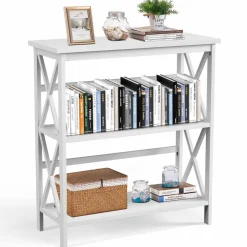 Tangkula 3-Tier Bookcase and Bookshelf, Wooden Open Shelf Bookcase, X-Design Etagere Bookshelf for Home Living Room Office