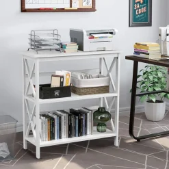 Tangkula 3-Tier Bookcase and Bookshelf, Wooden Open Shelf Bookcase, X-Design Etagere Bookshelf for Home Living Room Office