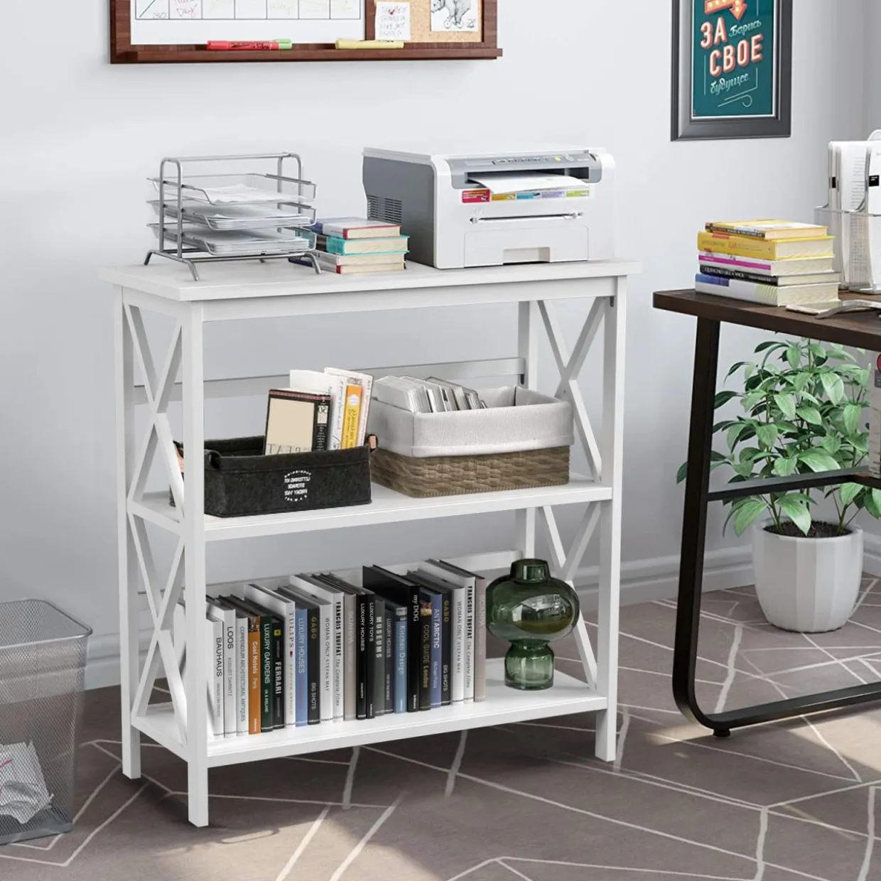 Tangkula 3-Tier Bookcase and Bookshelf, Wooden Open Shelf Bookcase, X-Design Etagere Bookshelf for Home Living Room Office