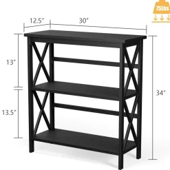 Tangkula 3-Tier Bookcase and Bookshelf, Wooden Open Shelf Bookcase, X-Design Etagere Bookshelf for Home Living Room Office