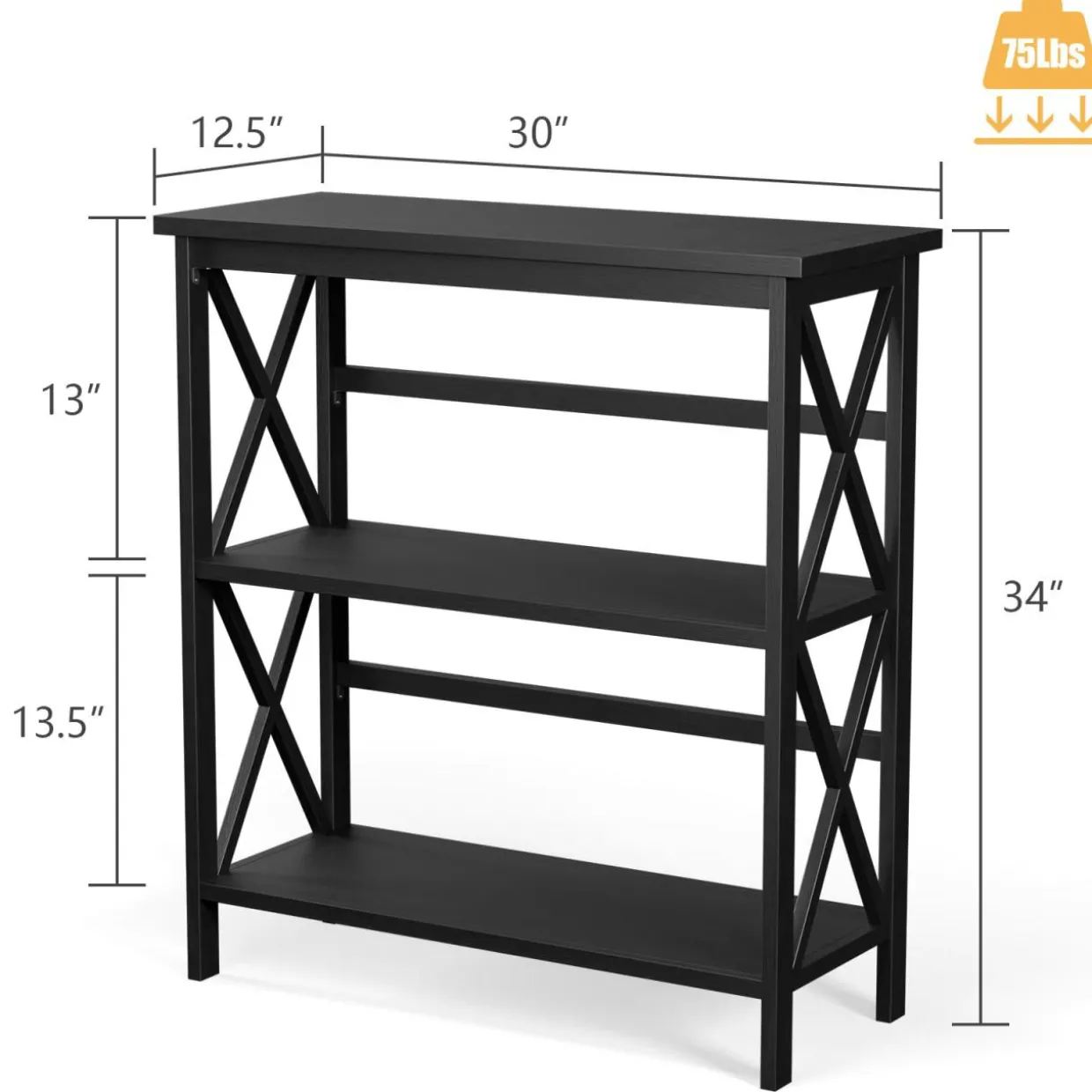 Tangkula 3-Tier Bookcase and Bookshelf, Wooden Open Shelf Bookcase, X-Design Etagere Bookshelf for Home Living Room Office