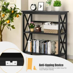 Tangkula 3-Tier Bookcase and Bookshelf, Wooden Open Shelf Bookcase, X-Design Etagere Bookshelf for Home Living Room Office