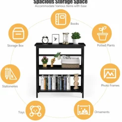 Tangkula 3-Tier Bookcase and Bookshelf, Wooden Open Shelf Bookcase, X-Design Etagere Bookshelf for Home Living Room Office