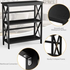 Tangkula 3-Tier Bookcase and Bookshelf, Wooden Open Shelf Bookcase, X-Design Etagere Bookshelf for Home Living Room Office