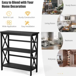 Tangkula 3-Tier Bookcase and Bookshelf, Wooden Open Shelf Bookcase, X-Design Etagere Bookshelf for Home Living Room Office