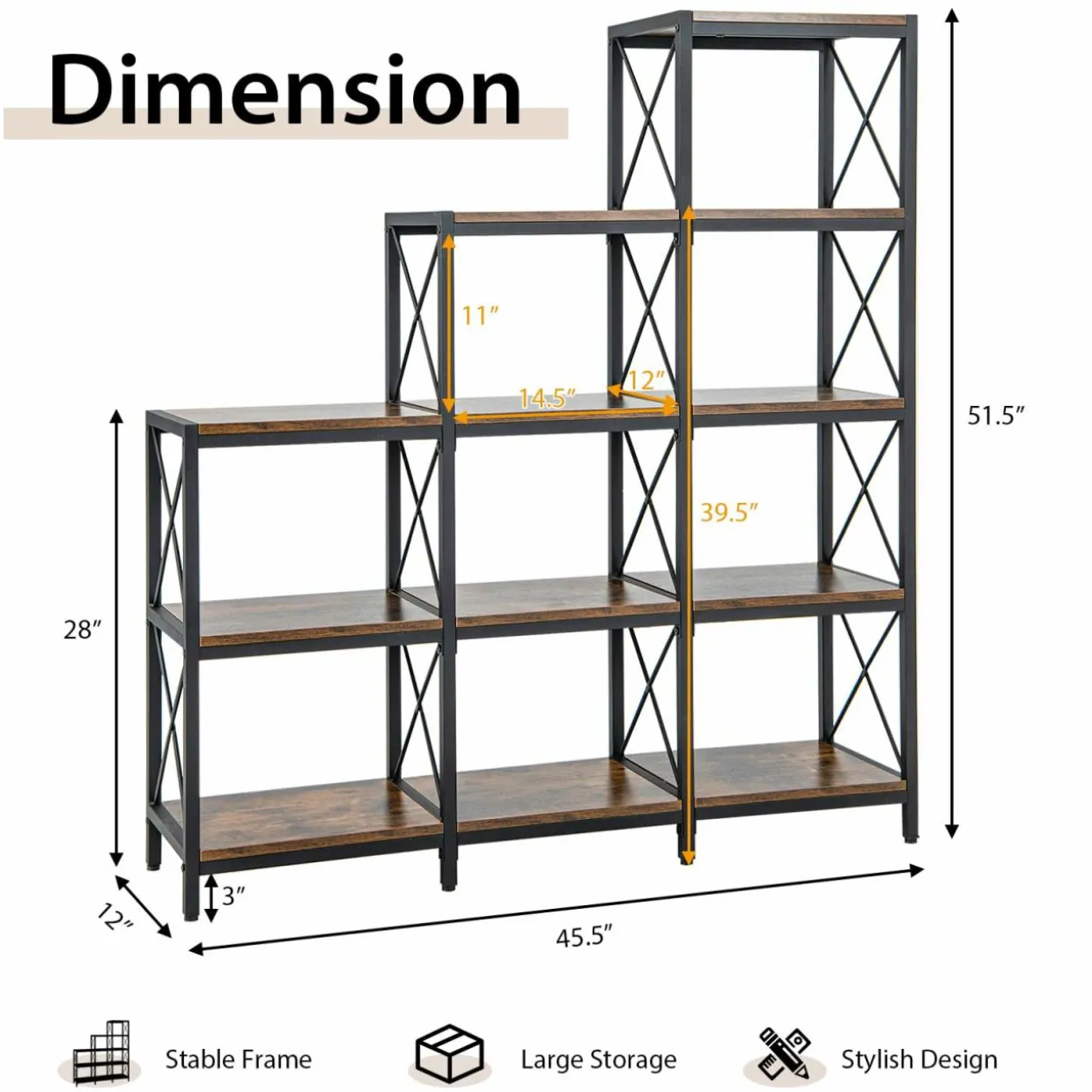Tangkula 5-Tier Bookshelf, 12 Shelves Storage Organizer Display Shelf for Home Office Living Room