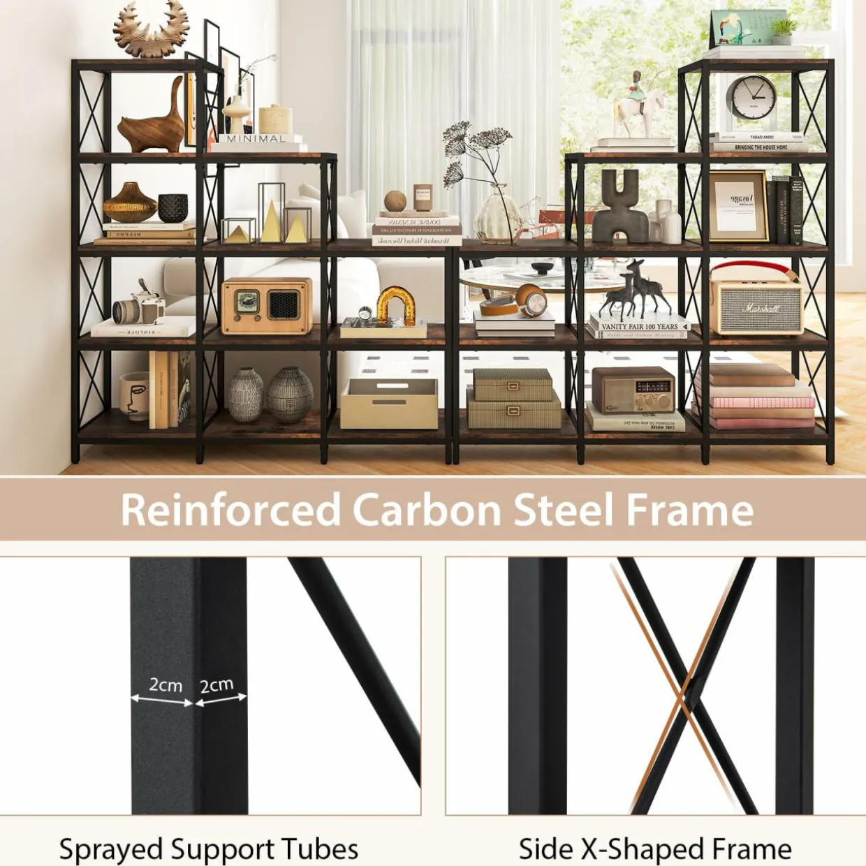 Tangkula 5-Tier Bookshelf, 12 Shelves Storage Organizer Display Shelf for Home Office Living Room