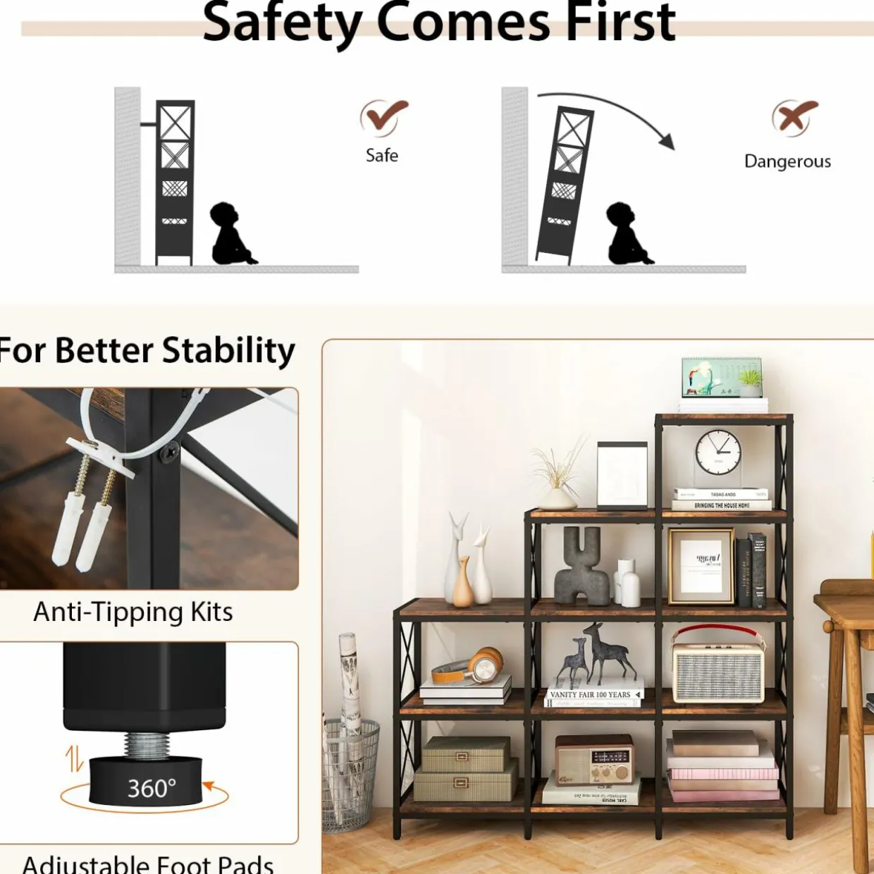 Tangkula 5-Tier Bookshelf, 12 Shelves Storage Organizer Display Shelf for Home Office Living Room