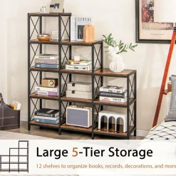 Tangkula 5-Tier Bookshelf, 12 Shelves Storage Organizer Display Shelf for Home Office Living Room