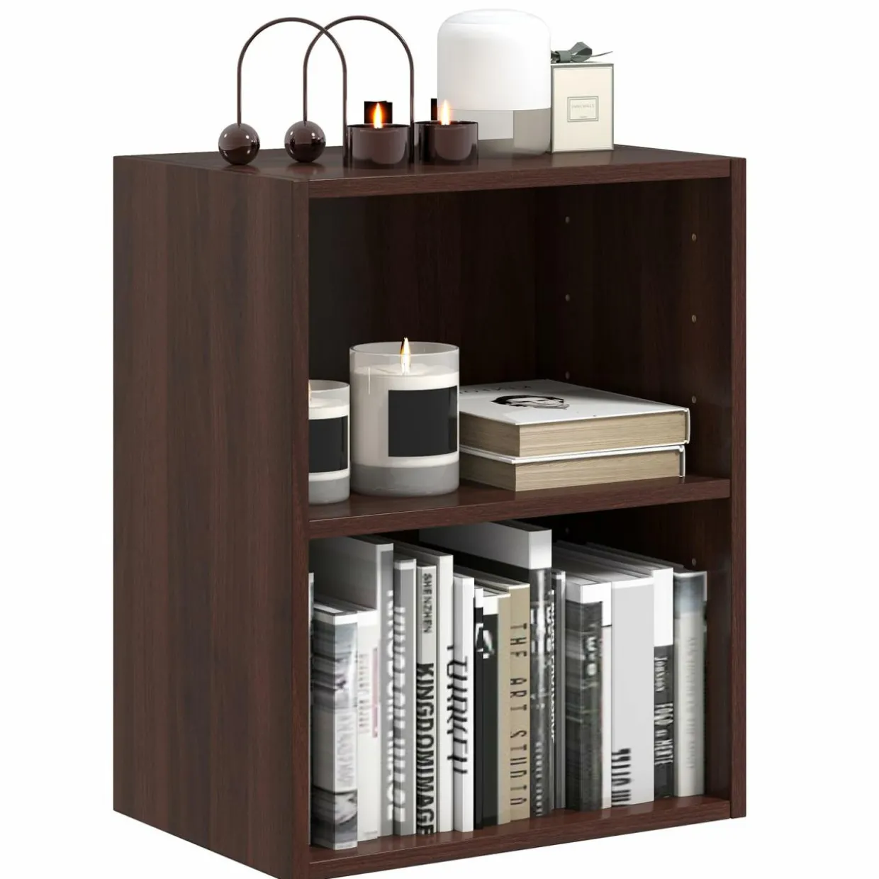 Tangkula 2-Tier Bookshelf, Open Shelf Bookcase with 7-Position Adjustable Shelf